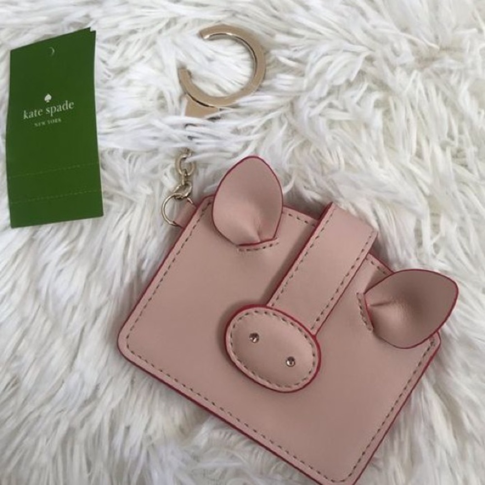 kate spade Blush Pink Leather Pig-Ear Card Case with Keyring